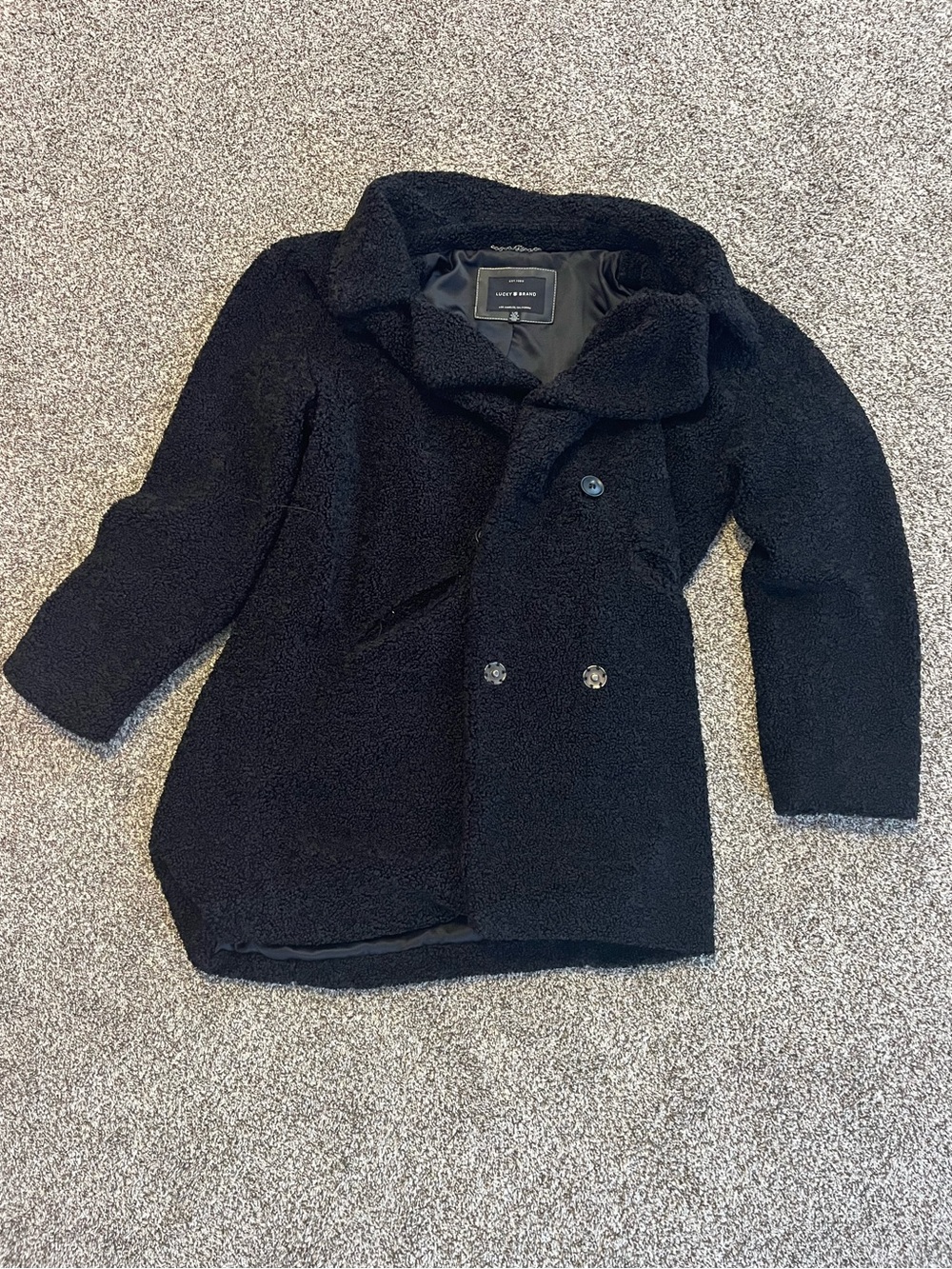 Lucky Brand Black Sherpa Pea Coat